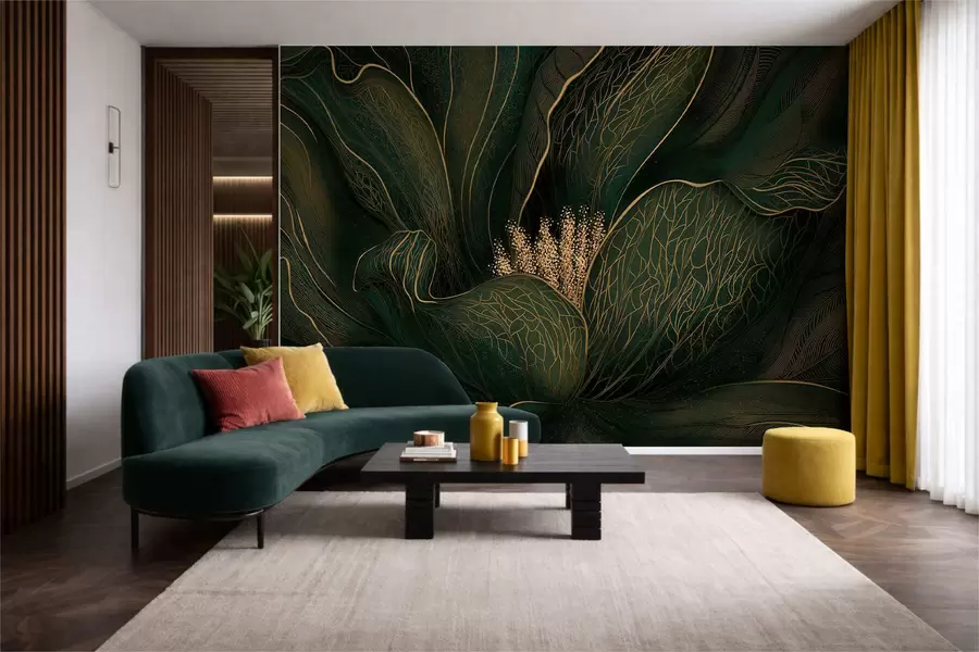 wall murals Тамнозелени апстрактни цвет са финим линијским детаљима w05119v1