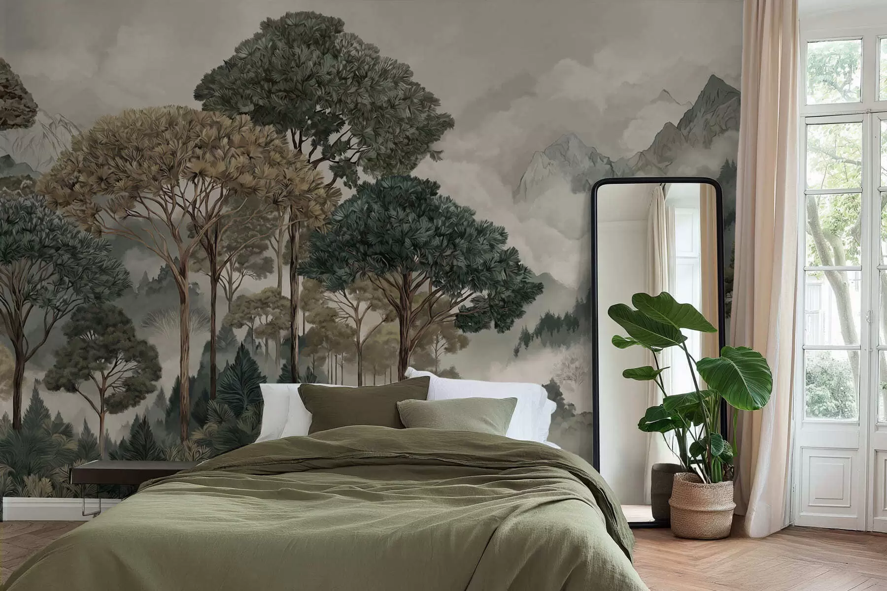 wall murals Планински пејзаж са шумом у меким тоновима w05410v1