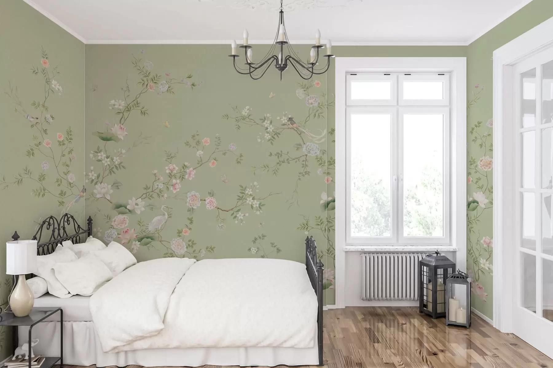 wall murals Цветне гране са птицама на светло зеленој боји w05416