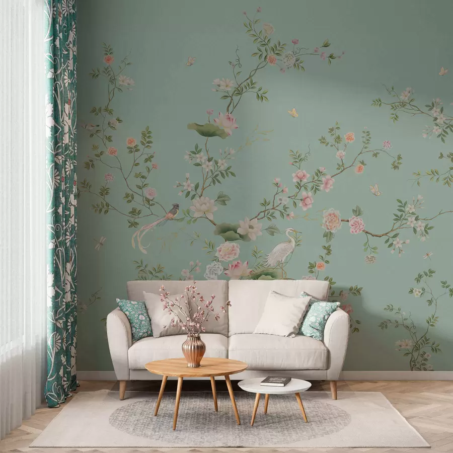 wall murals Цветне гране са птицама на плавој позадини w05416v1
