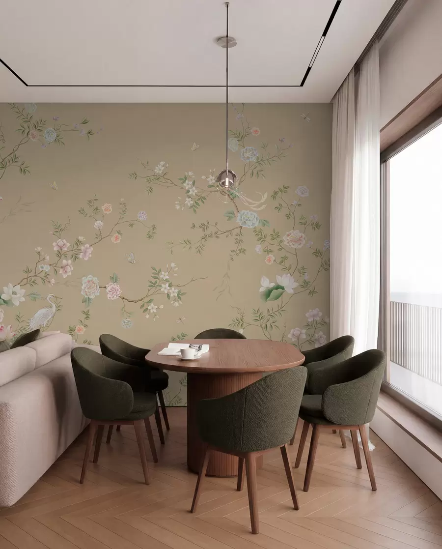 wall murals Цветне гране са птицама на топлој беж боји w05416v2