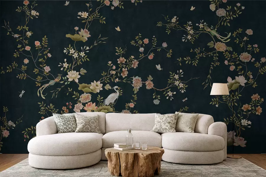 wall murals Цветне гране са птицама на тамној позадини w05416v3