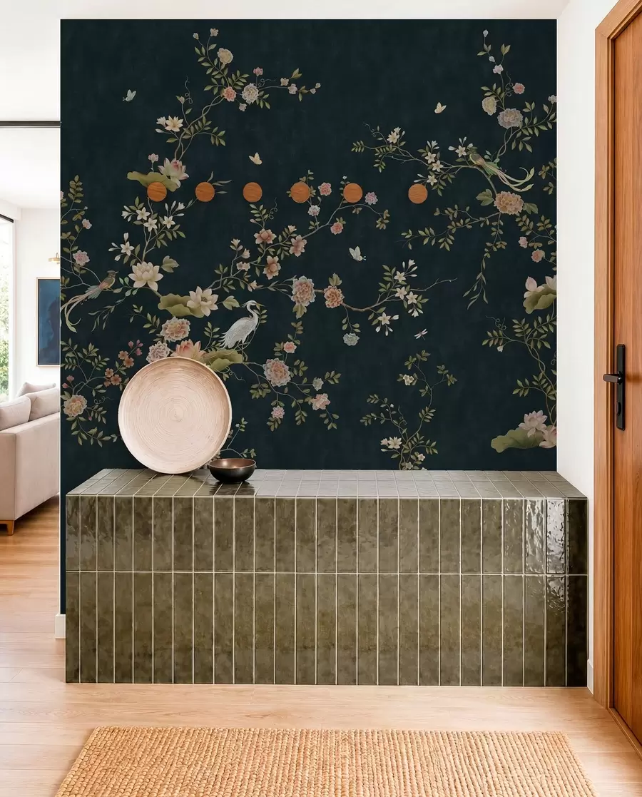 wall murals Цветне гране са птицама на тамној позадини w05416v3