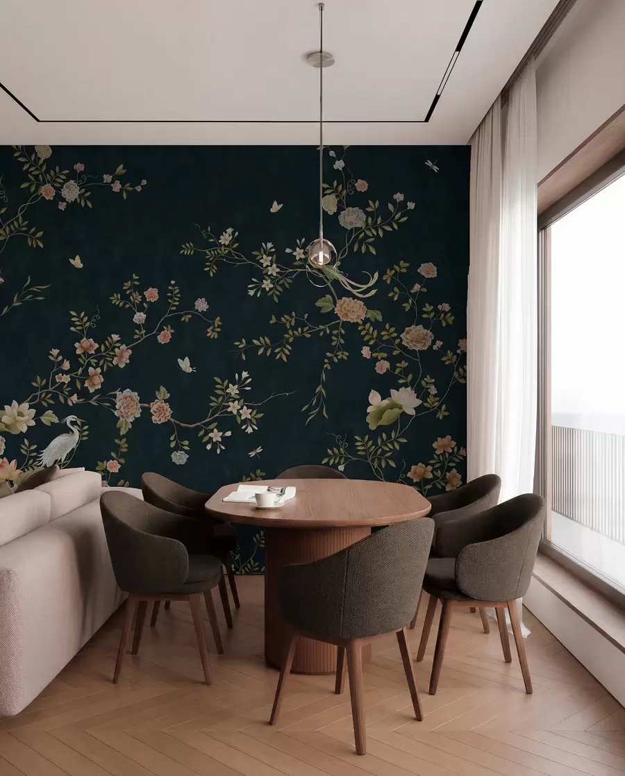 wall murals Цветне гране са птицама на тамној позадини w05416v3