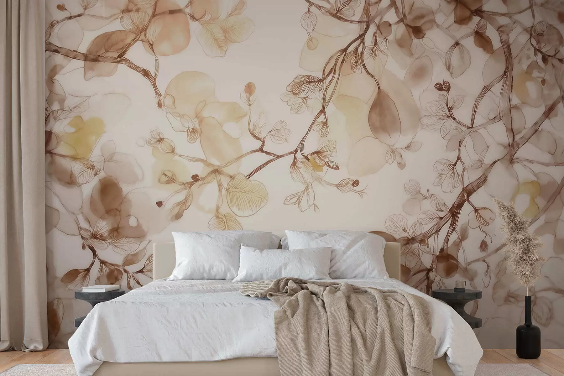 wall murals Прозрачне висеће гране у беж тоновима у стилу акварела w09795