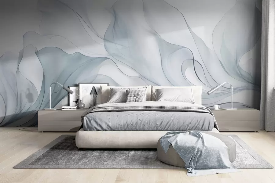 wall murals Апстрактна текућа текстура у нијансама плаве са нежним линијама w09815v1