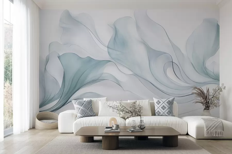 wall murals Апстрактна текућа текстура у нијансама плаве са нежним линијама w09815v1