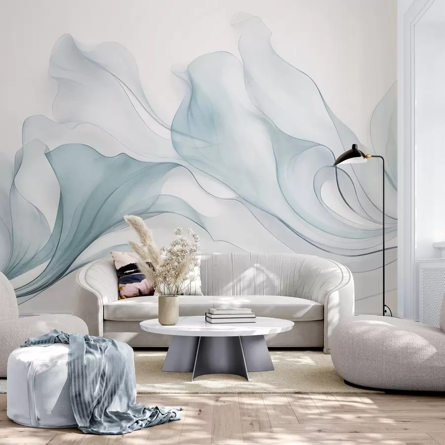 wall murals Апстрактна текућа текстура у нијансама плаве са нежним линијама w09815v1
