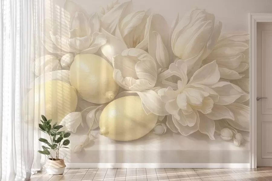 wall murals Нежни цветни букет са лимунима w05449