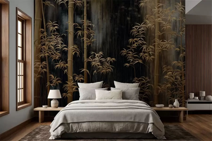 wall murals Тамни бамбус на црној позадини w05120