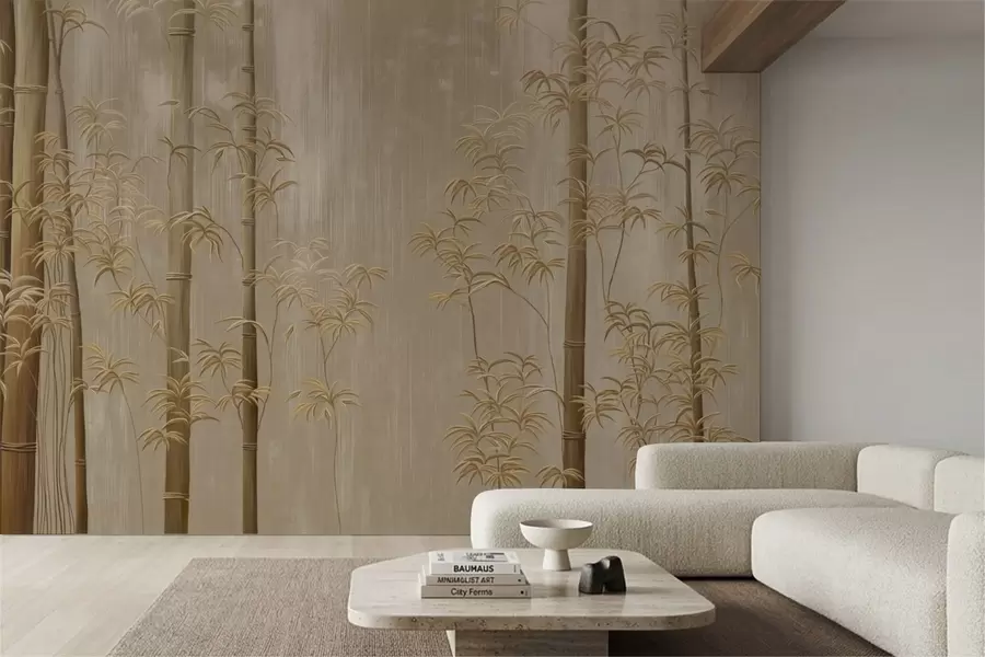 wall murals Беж бамбус са танким стабљикама w05120v2