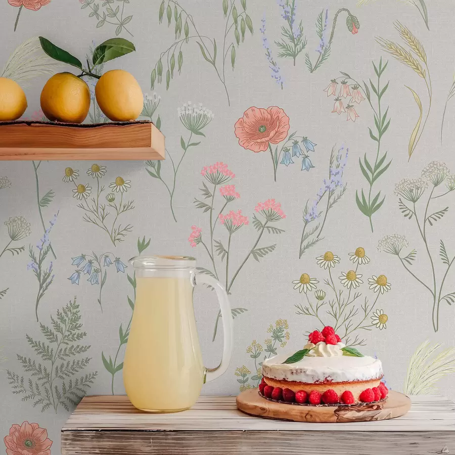 wall murals Нежни узорак дивљег цвећа на светлој позадини a01152