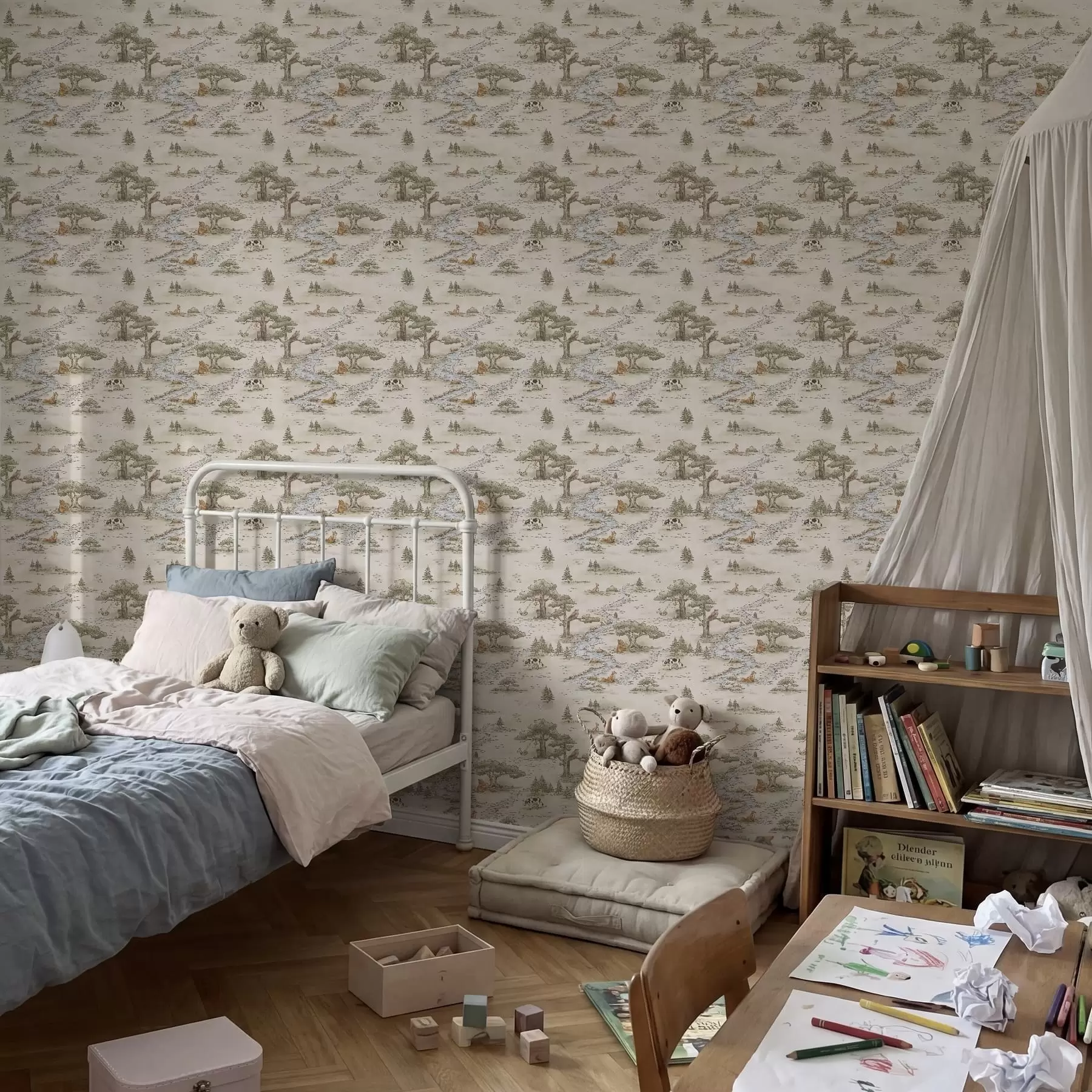 wall murals Илустрација природе са животињама и реком a01157