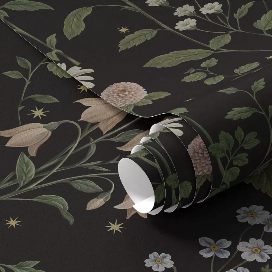 wall murals Цветни узорак на црној позадини са звездама a01160