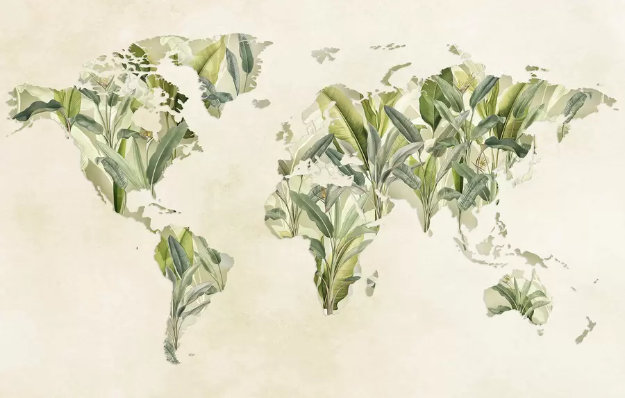 wall murals Зелена мапа света направљена од листова банане c00007