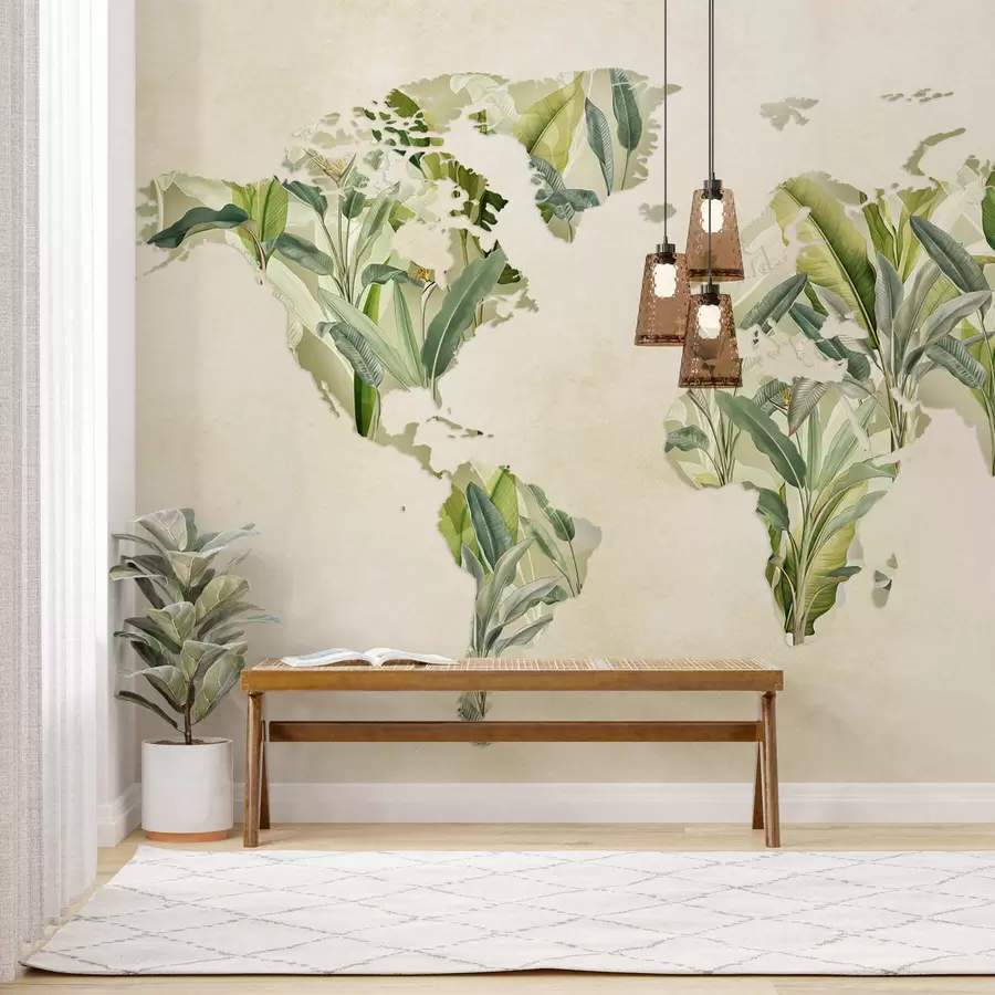 wall murals Зелена мапа света направљена од листова банане c00007