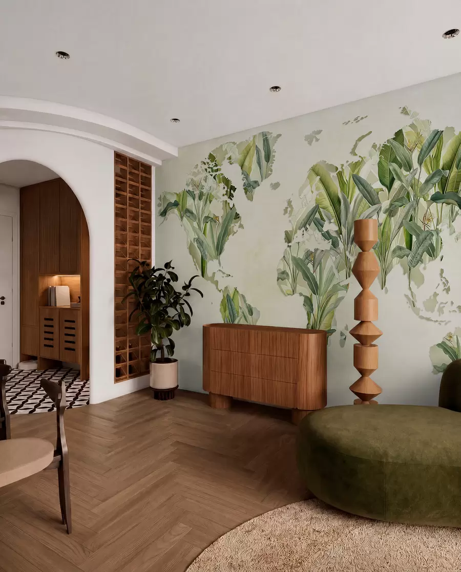 wall murals Зелена мапа света направљена од листова банане c00007
