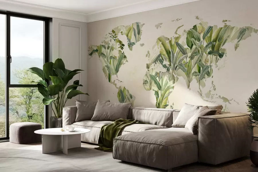wall murals Зелена мапа света направљена од листова банане c00007