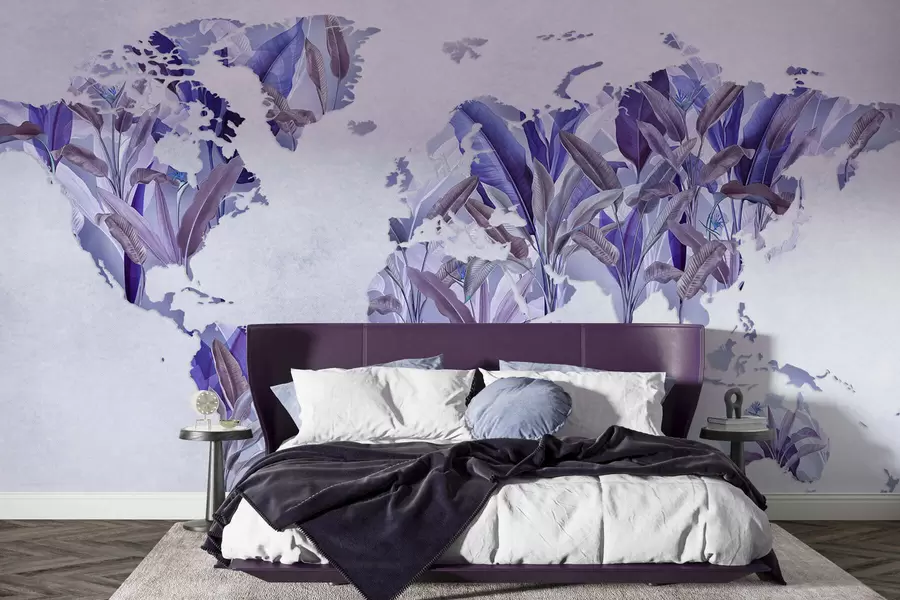 wall murals Љубичаста мапа света направљена од листова банане c00007v1