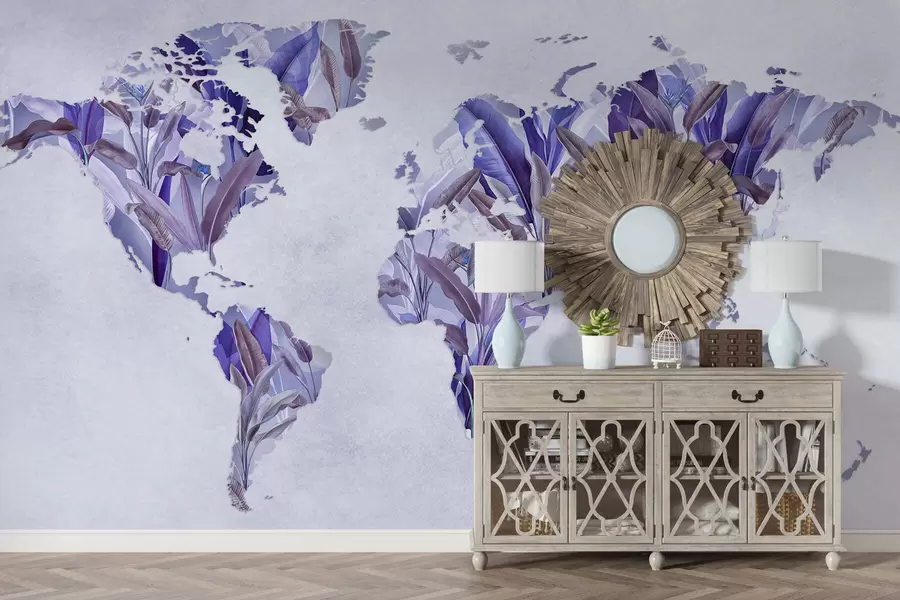 wall murals Љубичаста мапа света направљена од листова банане c00007v1