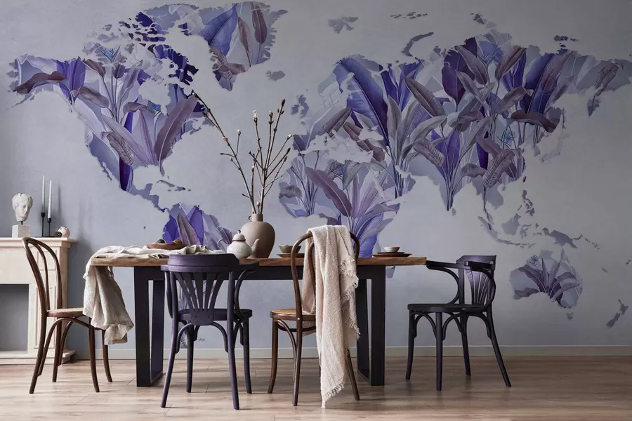 wall murals Љубичаста мапа света направљена од листова банане c00007v1