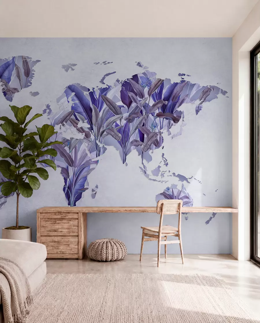wall murals Љубичаста мапа света направљена од листова банане c00007v1