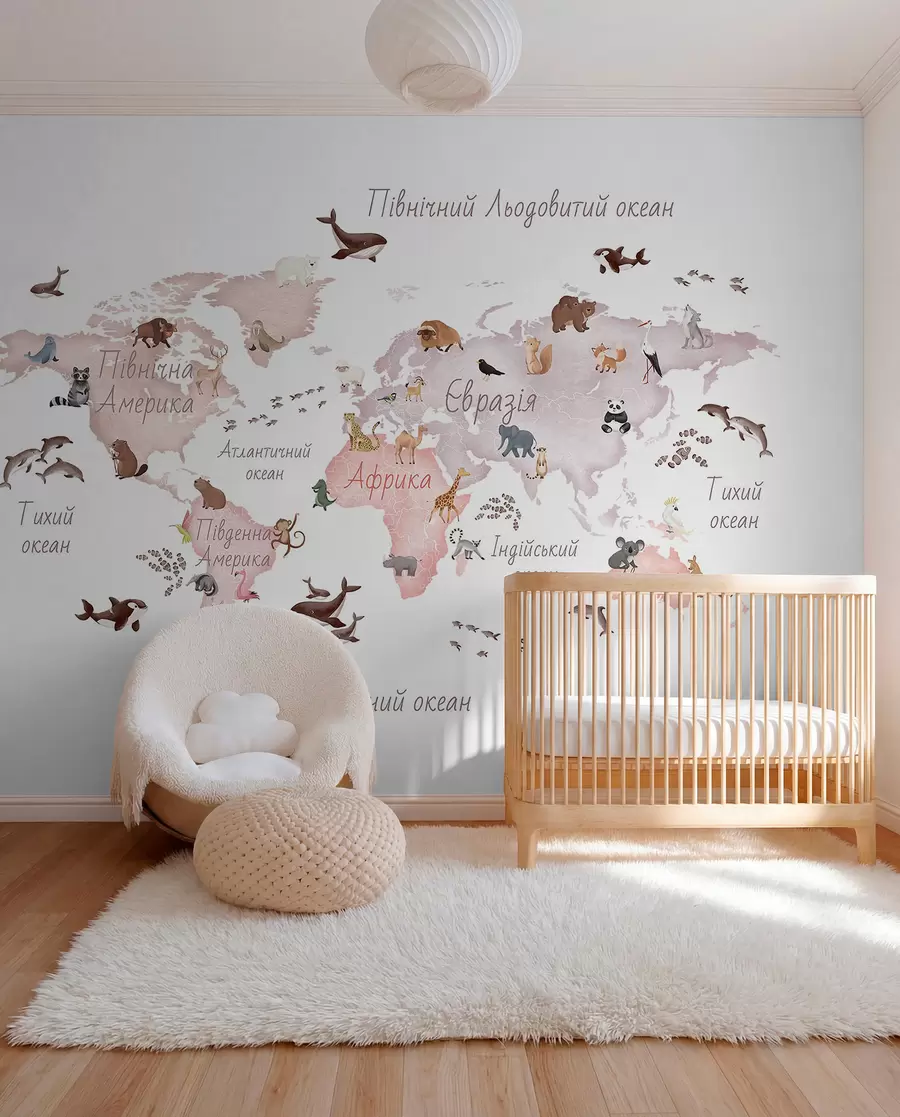 wall murals Беж мапа у акварелу са животињама. Ознаке на украјинском језику. c00012ukv3