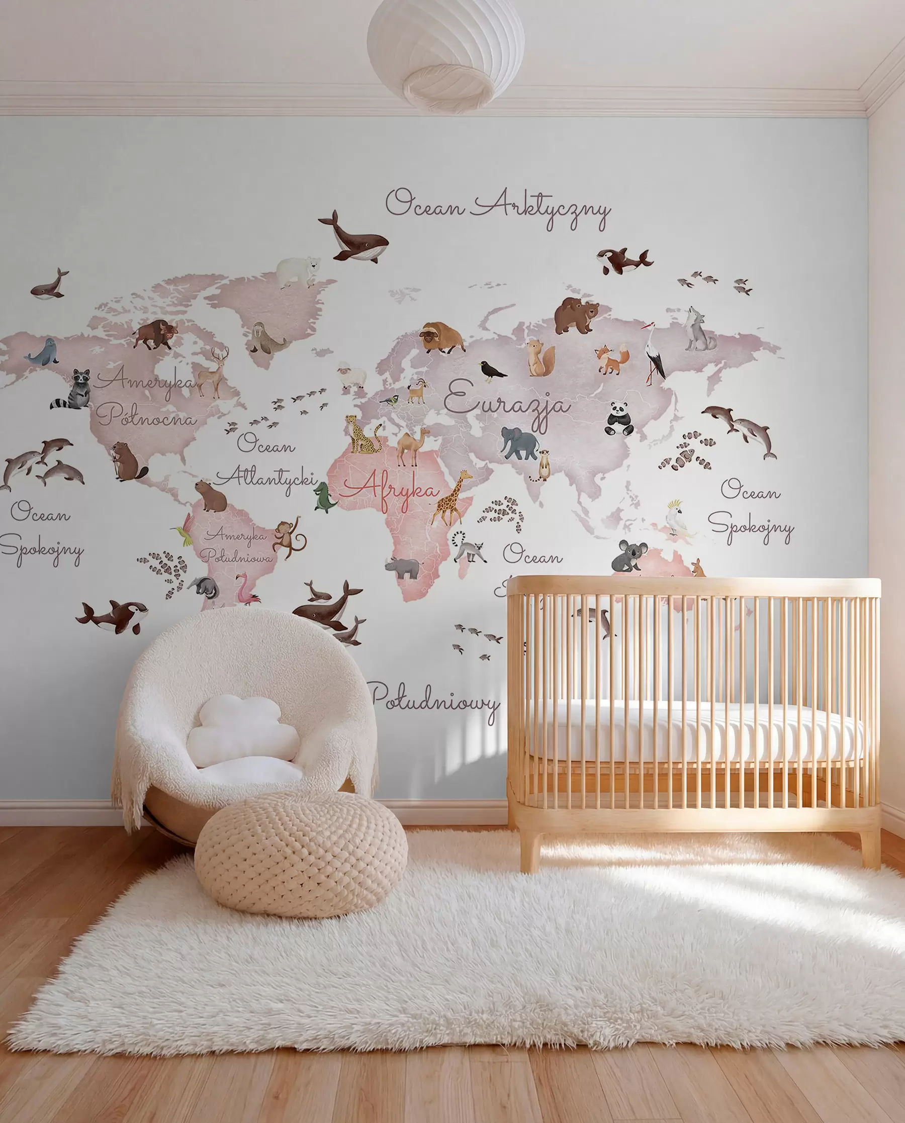 wall murals Беж мапа у акварелу са животињама. Ознаке на пољском. c00012plv3