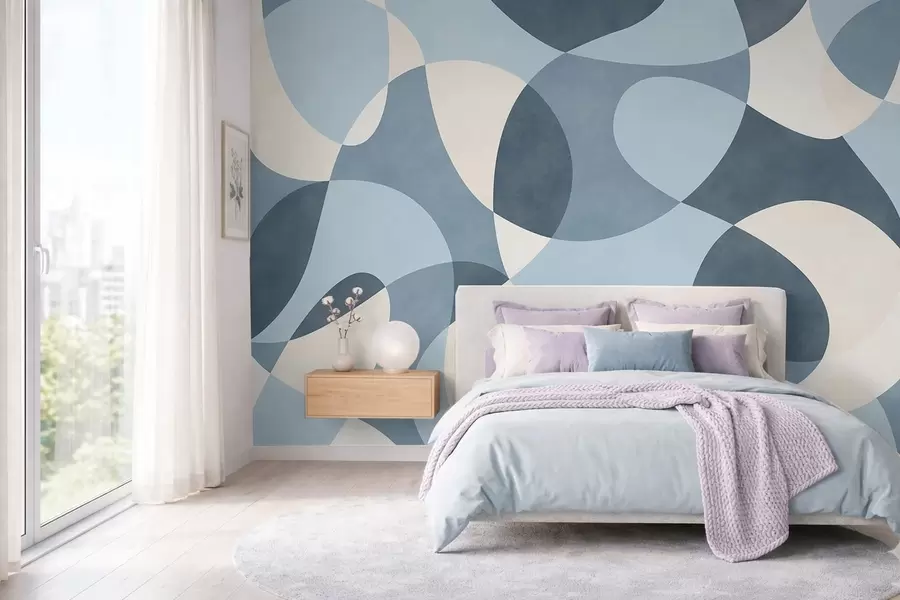wall murals Апстрактни узорак са заобљеним облицима у плавим тоновима w05149v2