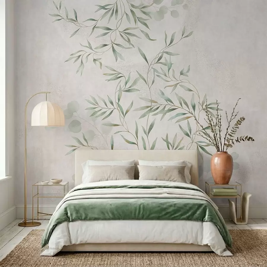 wall murals Нежни ботанички узорак са танким гранама на светлој позадини w05424