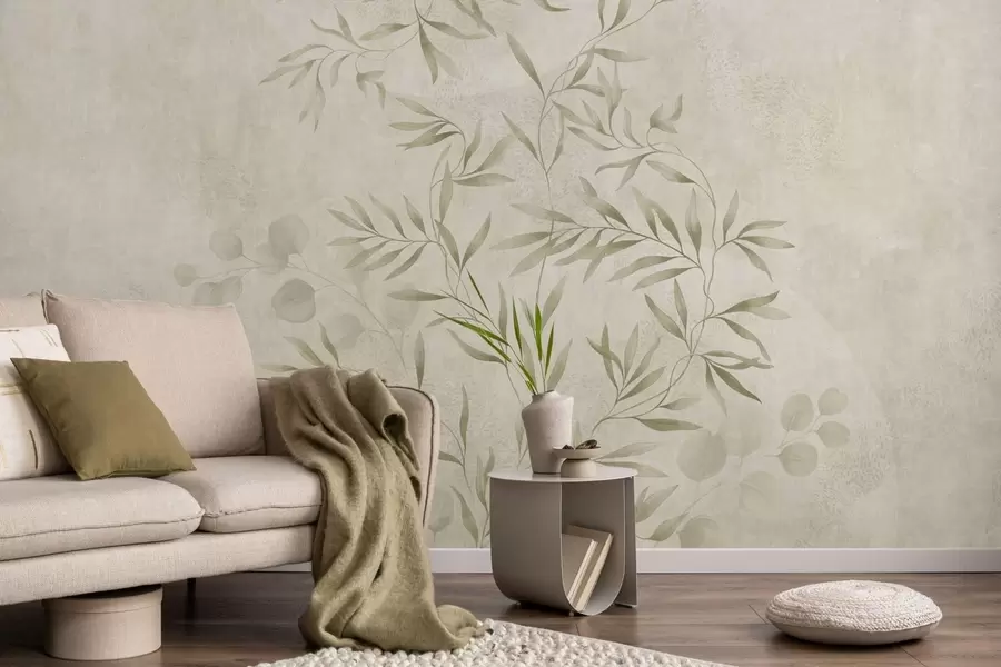 wall murals Ботанички узорак у светлозеленим тоновима на текстурираној позадини w05424v1