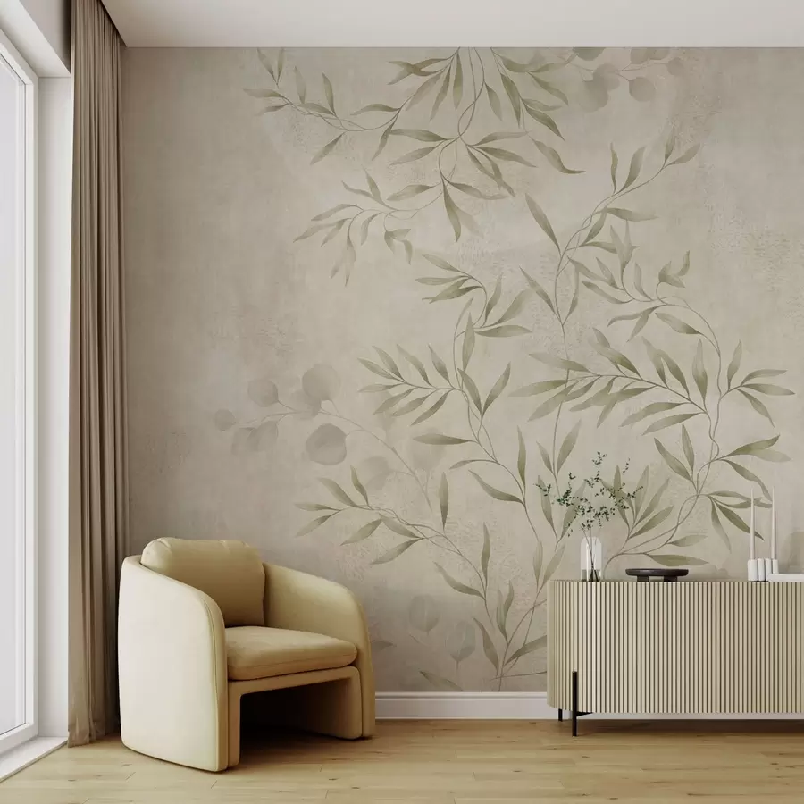 wall murals Ботанички узорак у светлозеленим тоновима на текстурираној позадини w05424v1