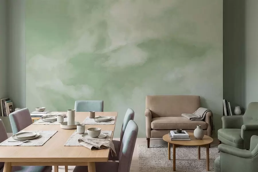 wall murals Мекана облачна позадина у меким зеленим тоновима w05426v2