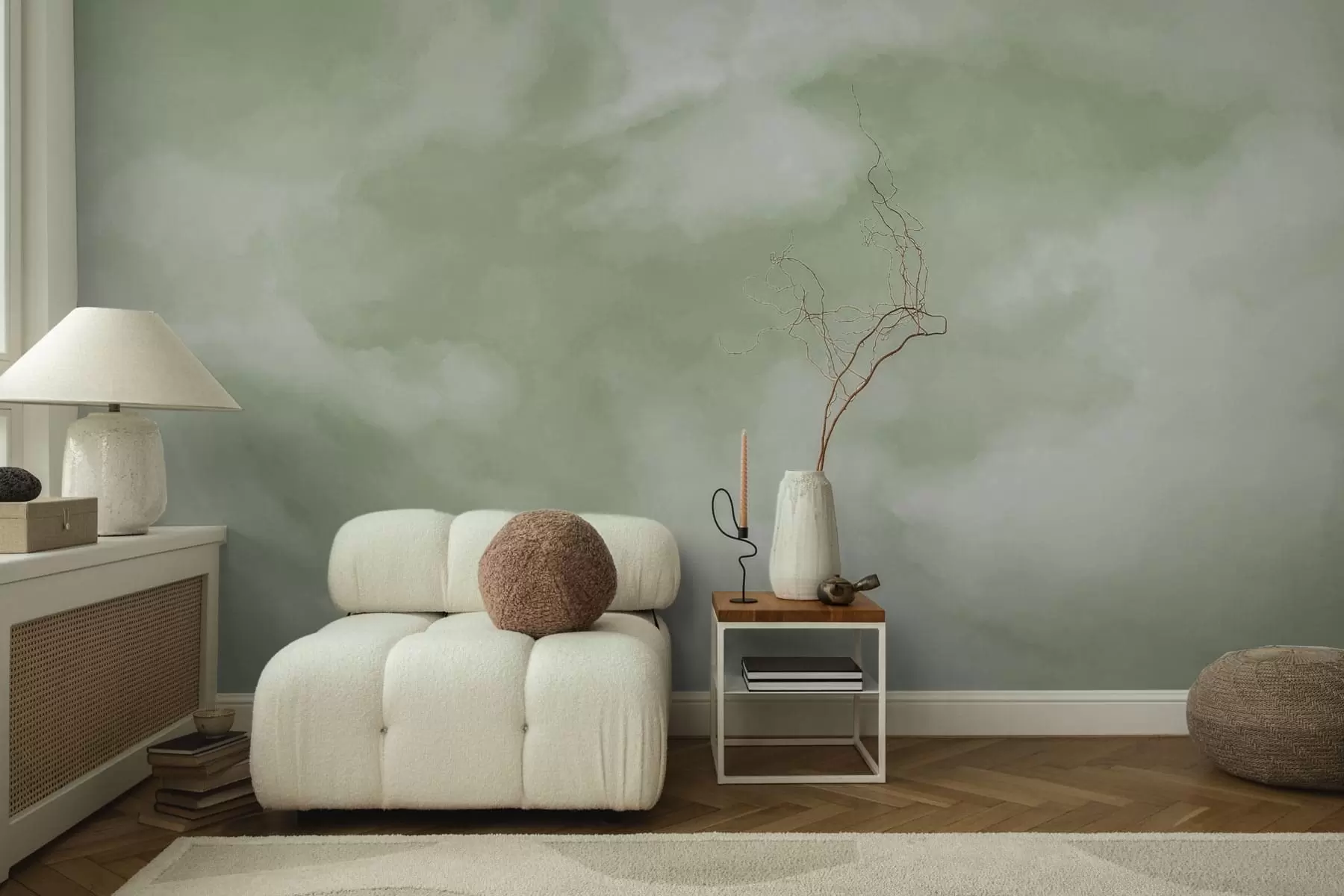 wall murals Мекана облачна позадина у меким зеленим тоновима w05426v2