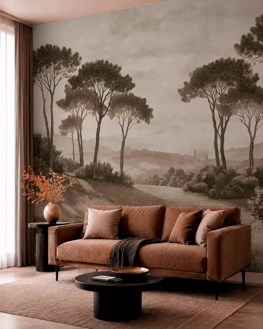 wall murals Пејзаж са дрвећем у винтаге сепија тону w05122v2
