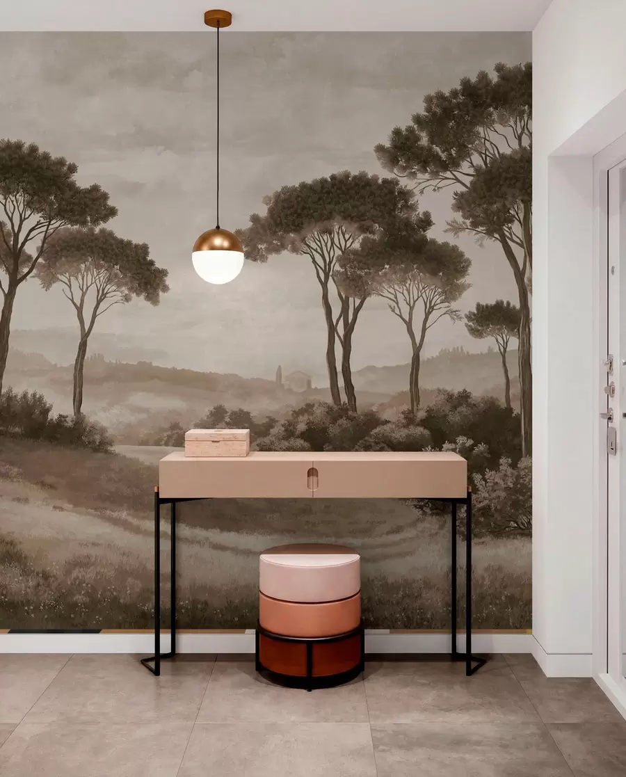 wall murals Пејзаж са дрвећем у винтаге сепија тону w05122v2