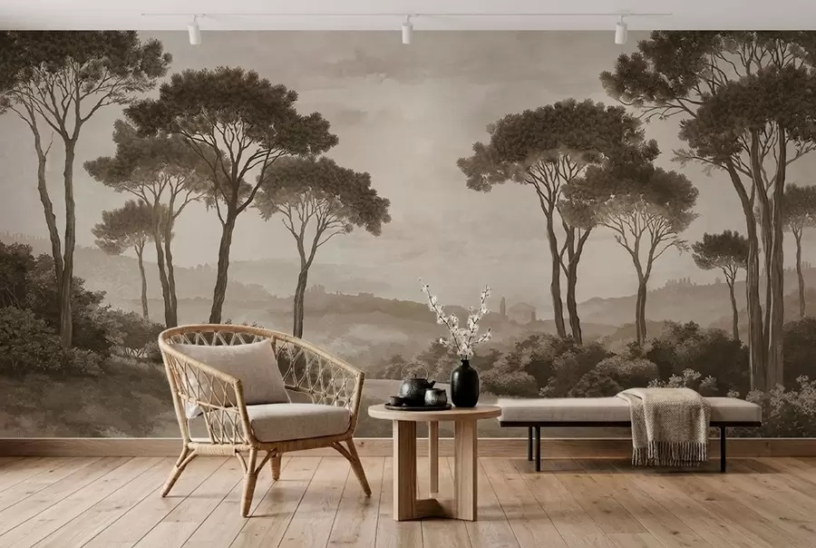 wall murals Пејзаж са дрвећем у винтаге сепија тону w05122v2