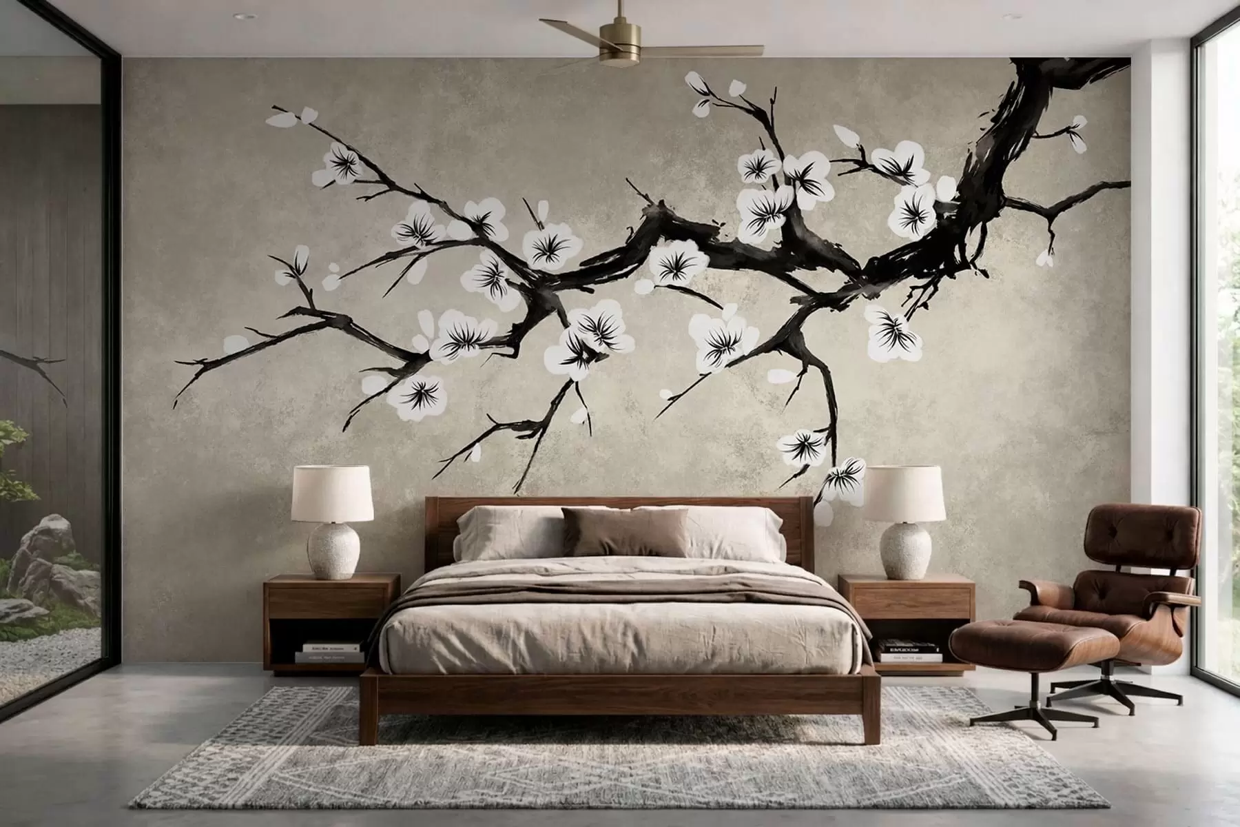 wall murals Грана са белим цветовима у минималистичком стилу w05425