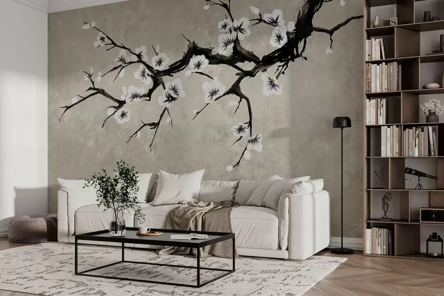 wall murals Грана са белим цветовима у минималистичком стилу w05425