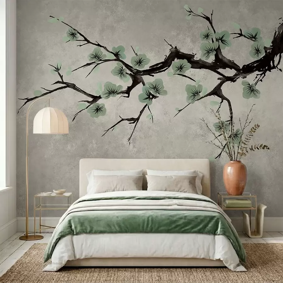 wall murals Грана са зеленим цветовима у мирним тоновима w05425v2