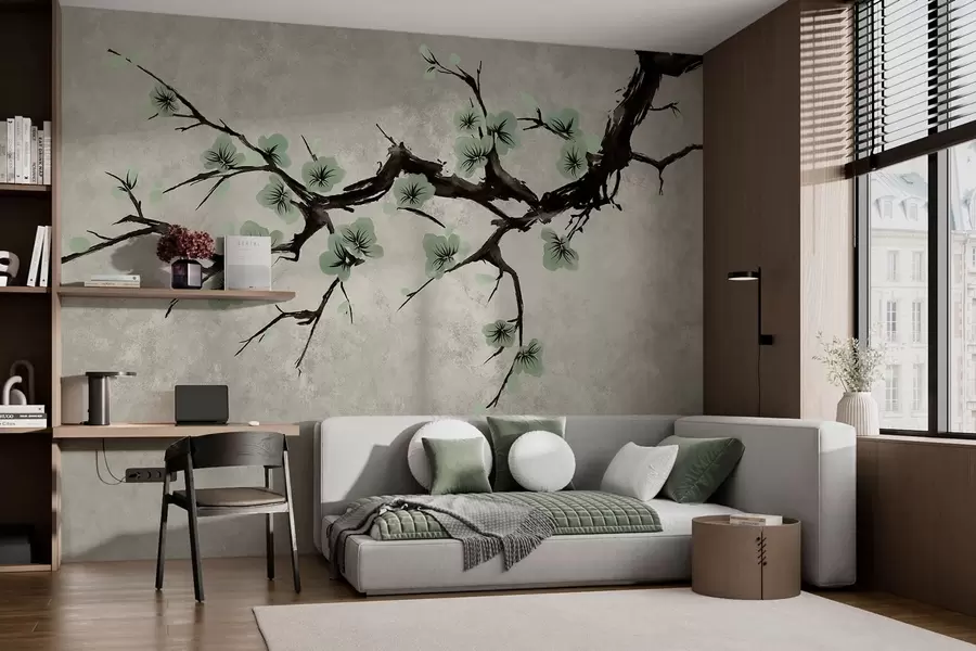 wall murals Грана са зеленим цветовима у мирним тоновима w05425v2