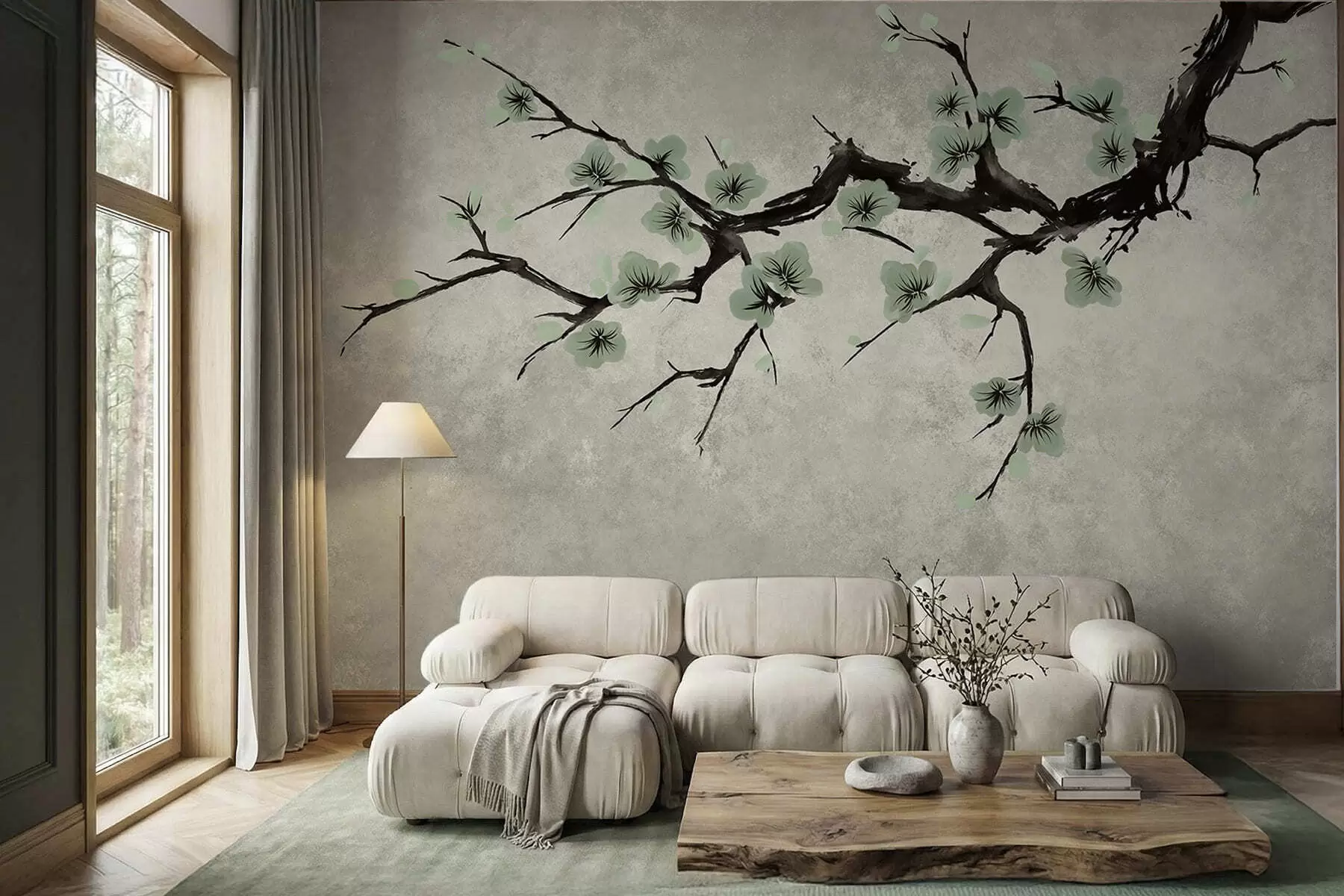 wall murals Грана са зеленим цветовима у мирним тоновима w05425v2