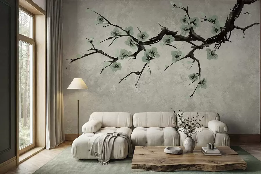 wall murals Грана са зеленим цветовима у мирним тоновима w05425v2
