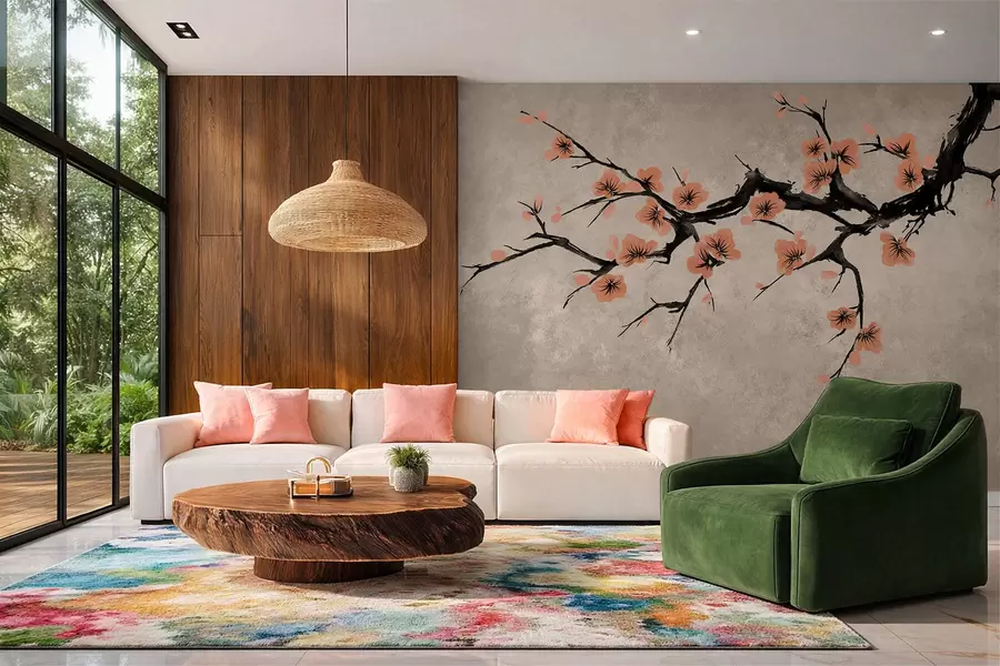 wall murals Грана са цветовима брескве на текстурираној позадини w05425v3