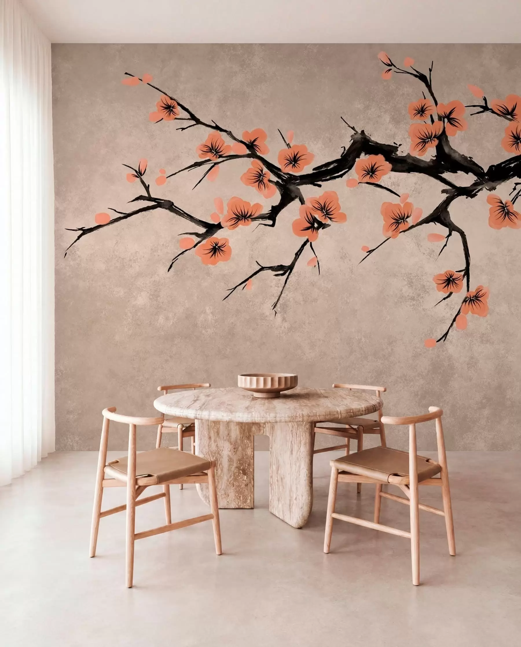 wall murals Грана са цветовима брескве на текстурираној позадини w05425v3