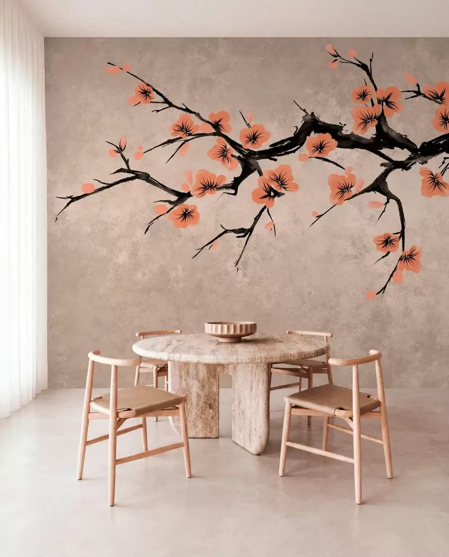 wall murals Грана са цветовима брескве на текстурираној позадини w05425v3