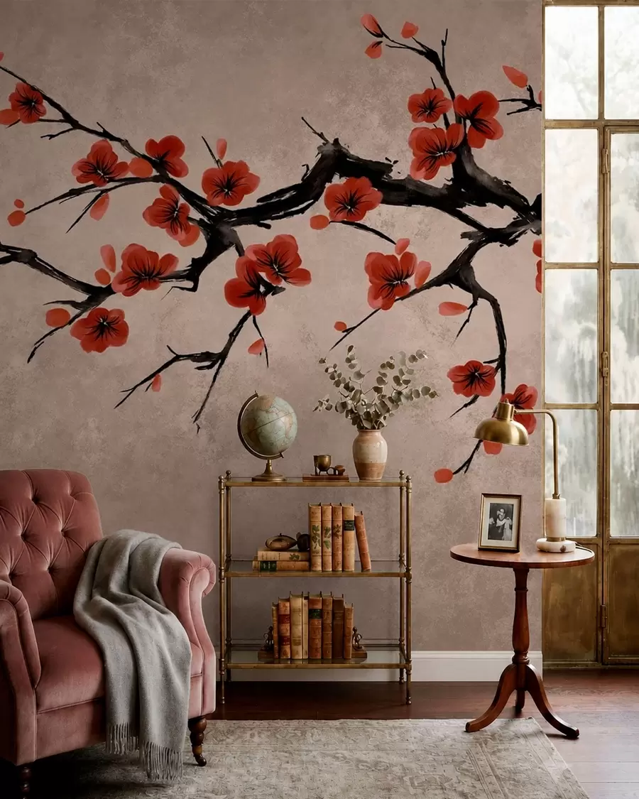 wall murals Гранчица цвета у источном стилу на беж позадини w05425v4