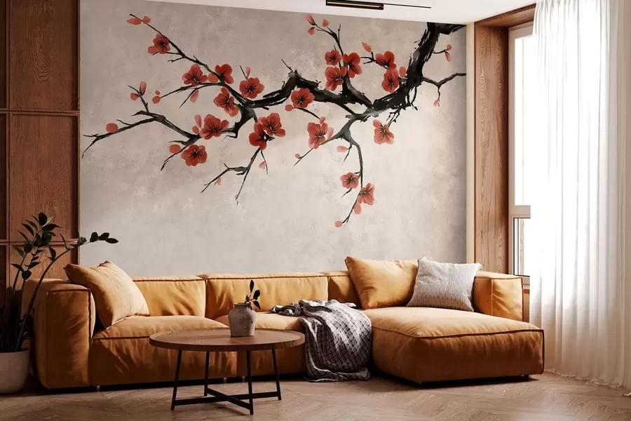 wall murals Гранчица цвета у источном стилу на беж позадини w05425v4
