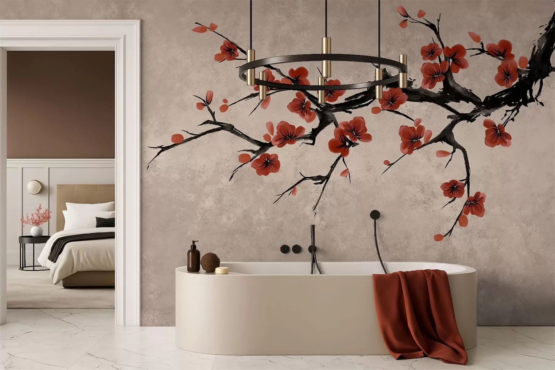 wall murals Гранчица цвета у источном стилу на беж позадини w05425v4