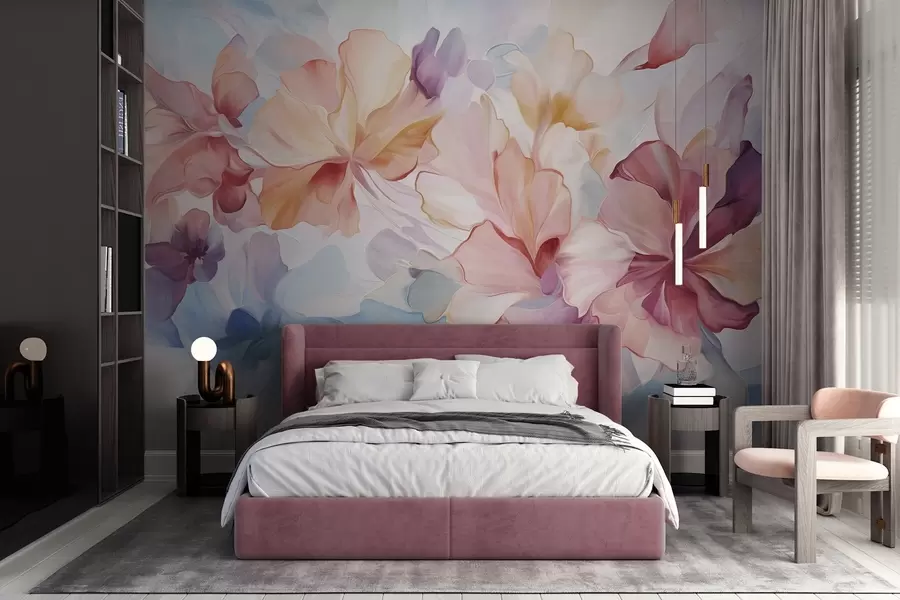 wall murals Апстрактни фантастични цветови у нијансама ружичасте, брескве и лаванде у стилу сликања, текстурирана уметност w09767
